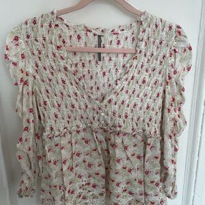 By Anthropologie Ruched Sleeve Smocked Blouse